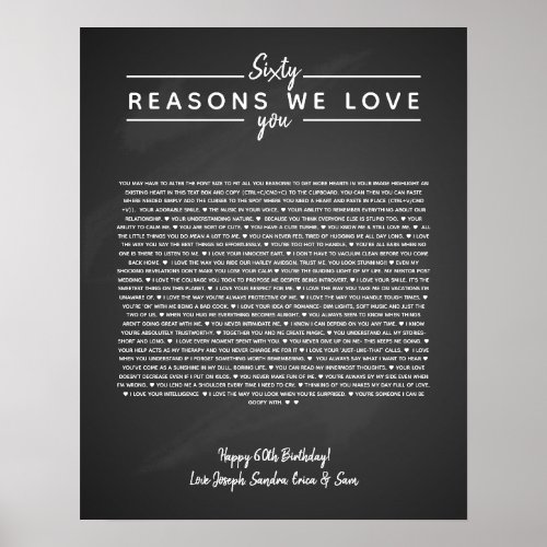 60 reasons why we love you birthday gift for him poster