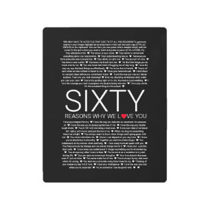 60 Reasons Why We Love You Custom Gift Metal Wall Print