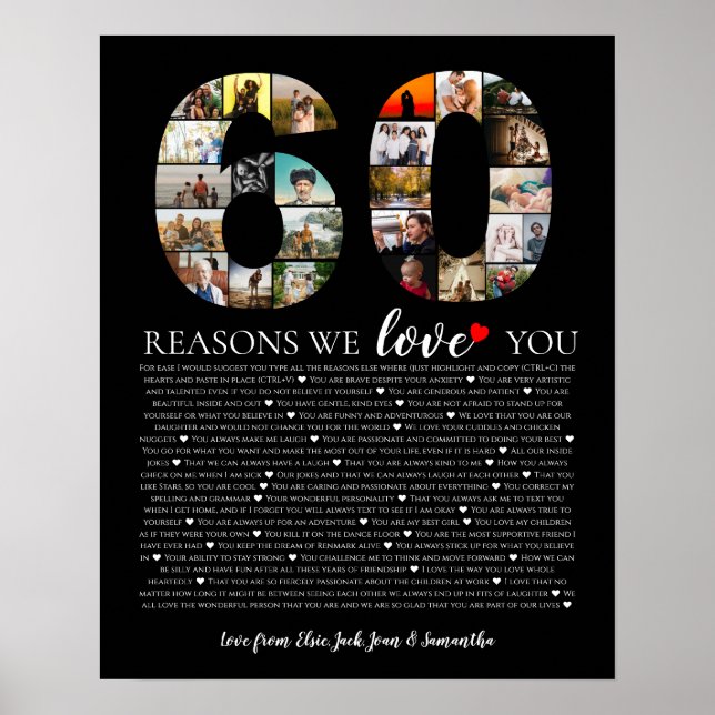60 reasons why we love you milestone birthday poster (Front)