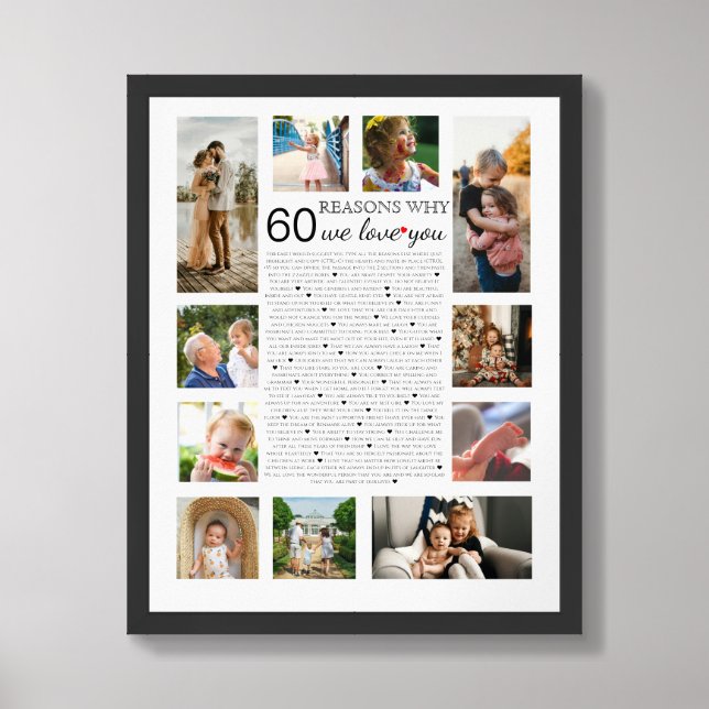 60 reasons why we love you photo collage birthday framed art (Framed Front)