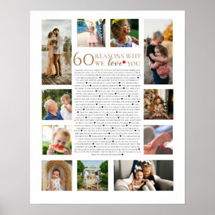60 reasons why we love you photo collage birthday poster