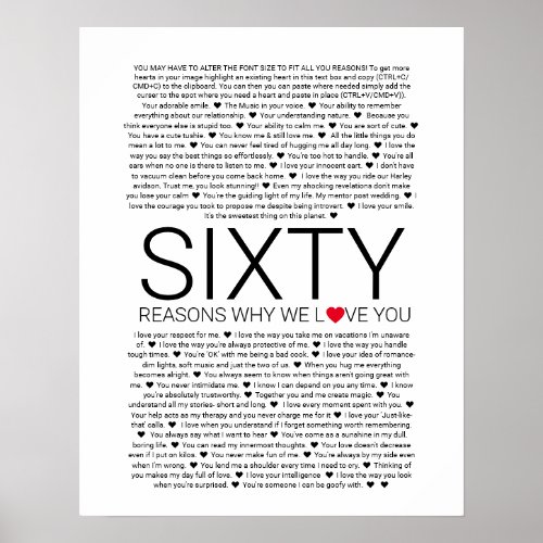 60 reasons why we love you wedding vow love you poster