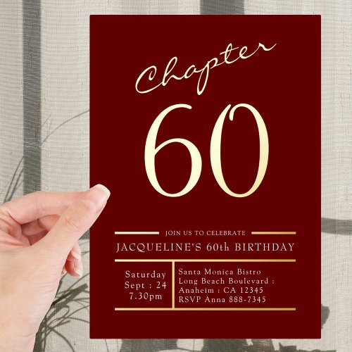 60 Red 60th Birthday Party Gold Foil Invitation