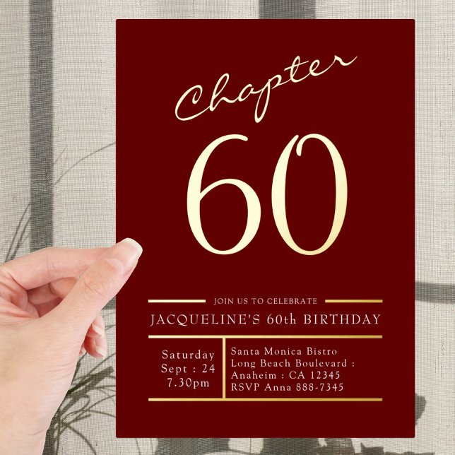 60 Red 60th Birthday Party Gold Foil Invitation (Creator Uploaded)