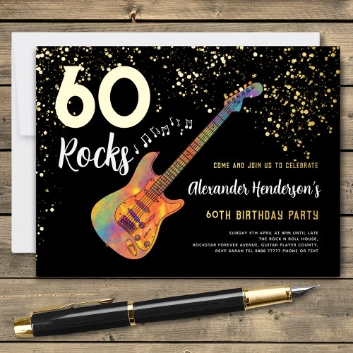 60 Rocks 60th Birthday Party Black Gold Foil Invitation Postcard