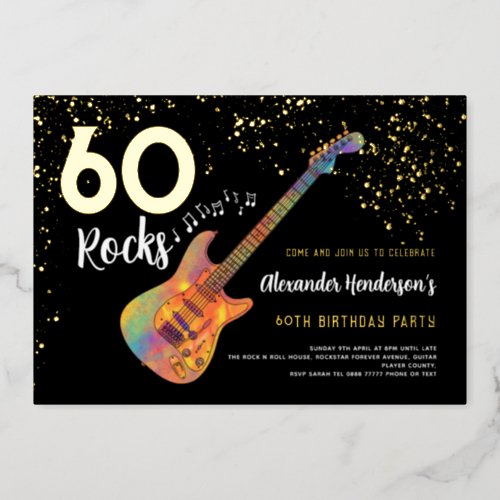 60 Rocks 60th Birthday Party Gold Black Foil Invitation