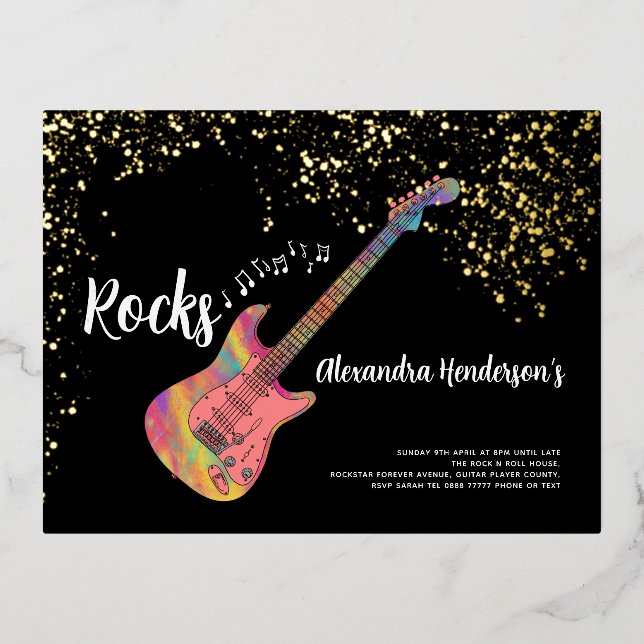 60 Rocks 60th Birthday Party Pink Black Gold Foil Invitation Postcard (Front)