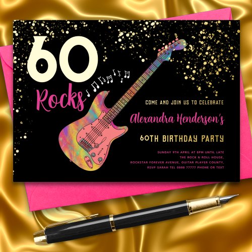 60 Rocks 60th Birthday Party Pink Gold Foil Invitation