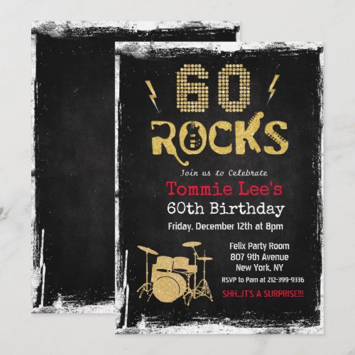 60 Rocks Rockstar Guitar 60th Birthday Invitation