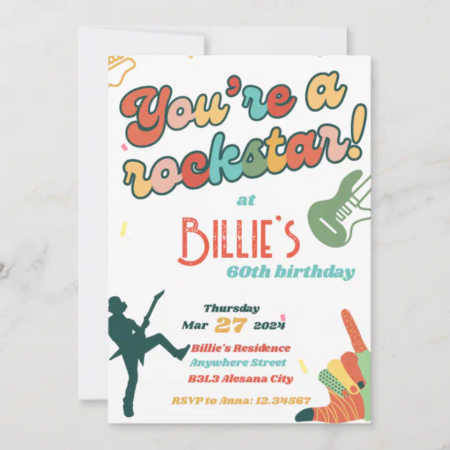 60th Rocks 60 Rocks Rockstar Guitar 60th Birthday Invitation | Zazzle