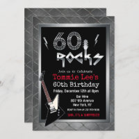 60 Rocks Rockstar Guitar 60th Birthday Invitation