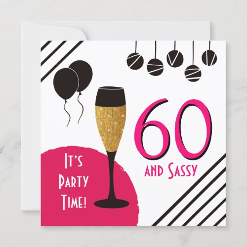 60 Sassy Artsy Pink Black Gold Photo Invitation