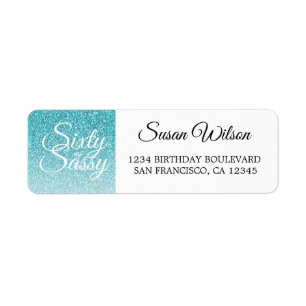 60 Sassy Blue Glitter 60th Birthday Return Address Label