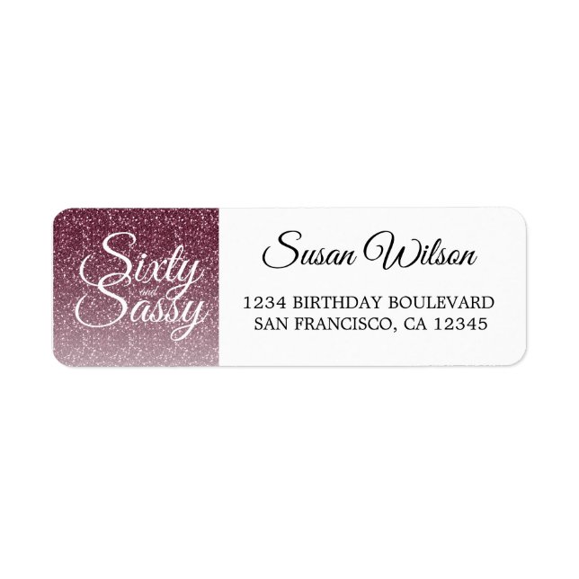 60 Sassy Burgundy 60th Birthday Return Address Label (Front)