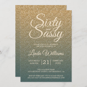 60 Sassy Gold Emerald Ombre 60th Birthday Party Invitation