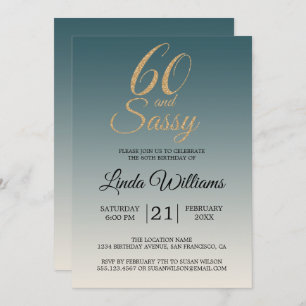 60 Sassy Gold Emerald Ombre 60th Birthday Party Invitation