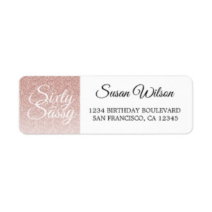 60 Sassy Pink Glitter 60th Birthday Return Address Label