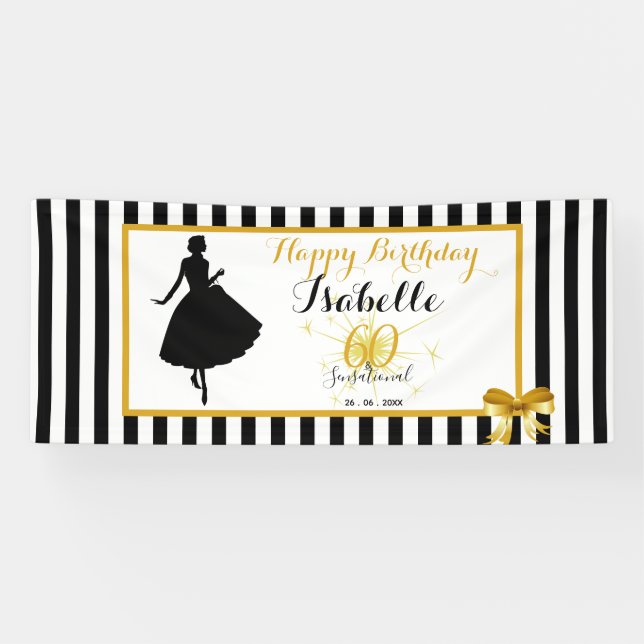 60 & SENSATIONAL 60th Birthday Black/Gold Party Banner (Horizontal)