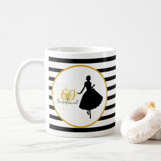 60 & SENSATIONAL 60th Birthday Black/White Stripes Coffee Mug