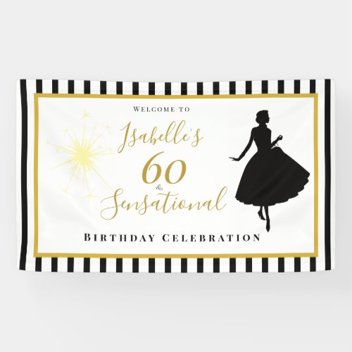 60 & Sensational Birthday Banner Black & Gold