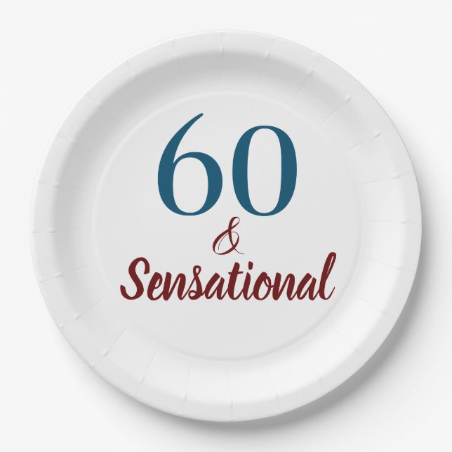 60 & Sensational Birthday Party Paper Plates (Front)