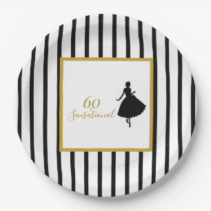 60 & Sensational Black and Gold Birthday Party Paper Plates