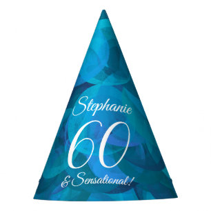60 & Sensational Elegant Ocean Blue Birthday Party Hat