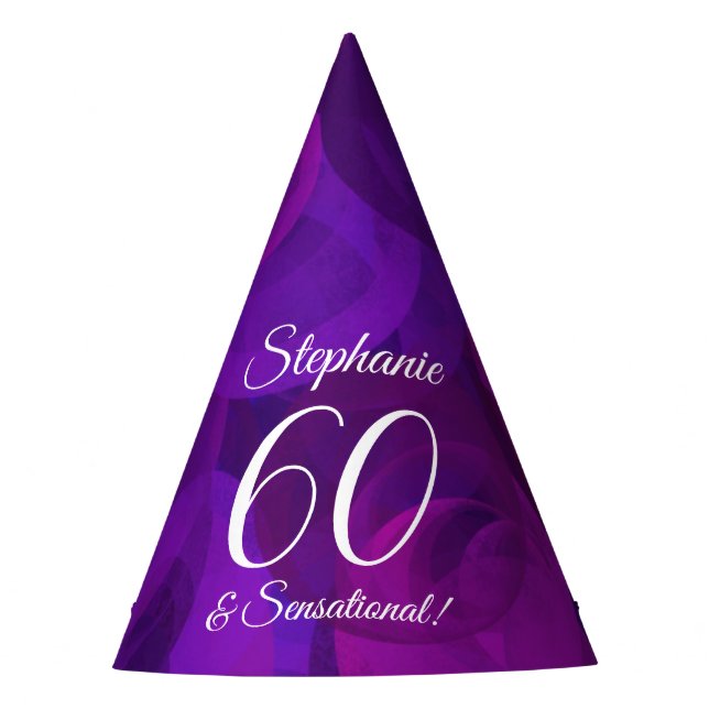 60 & Sensational Elegant Purple Birthday Party Hat (Front)