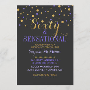 60 & Sensational Purple & Gold Confetti Dots Invitation