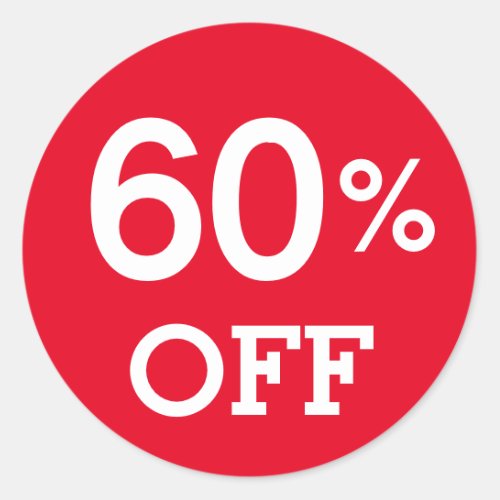 60 Sixty Percent OFF discount sale white red Classic Round Sticker