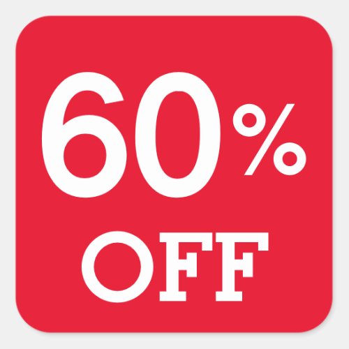 60 Sixty Percent OFF discount sale white red  Square Sticker