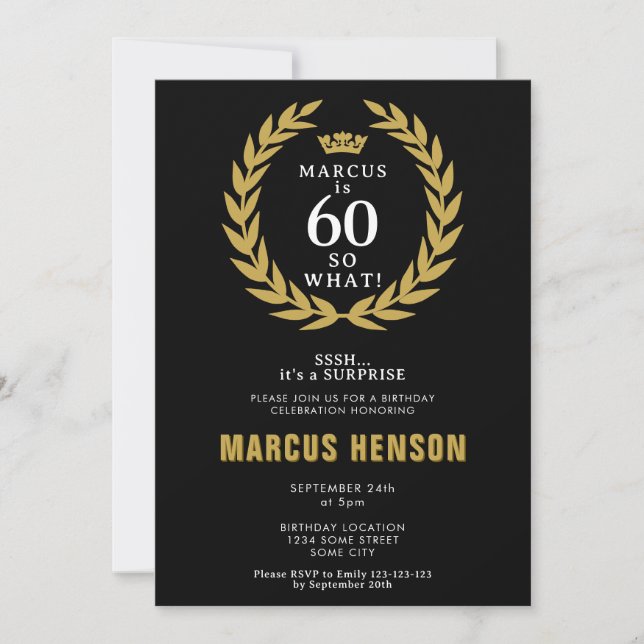 60 so What Funny Laurel Wreath 60th Birthday Invitation (Front)