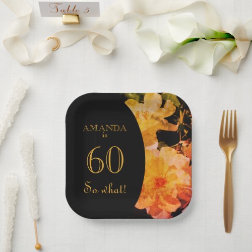 60 so What Yellow Rose Funny 60th Birthday Party Paper Plates