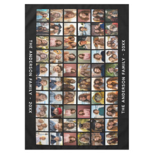 60 Square Photo Collage with Simple Text - black Tablecloth