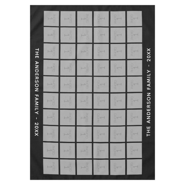60 Square Photo Collage with Simple Text - black Tablecloth (Front)