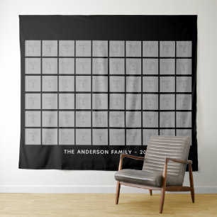 60 Square Photo Collage with Text - black Tapestry
