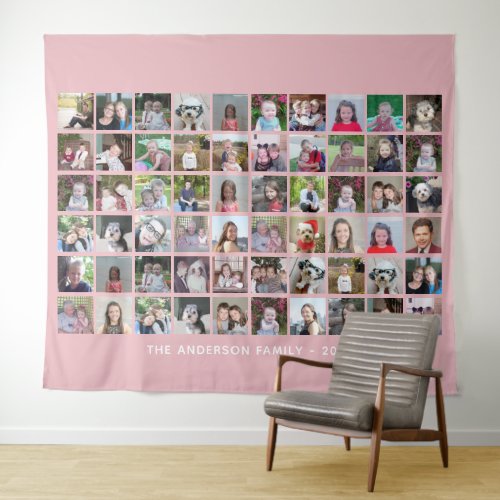 60 Square Photo Collage with Text _ blush pink Tapestry