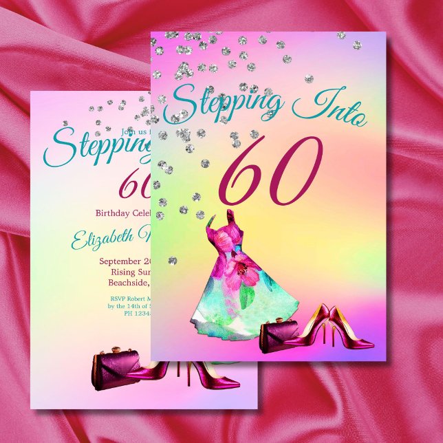 60 Stepping Into Elegant Glitter Colorful Birthday Invitation (Creator Uploaded)