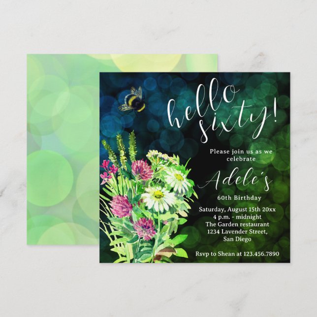 60 th birthday wildflower watercolor  invitation (Front/Back)