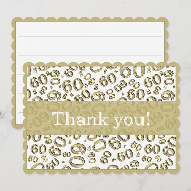 60 "Thank you!" Gold/White Number Pattern Thank You Card (Front/Back)