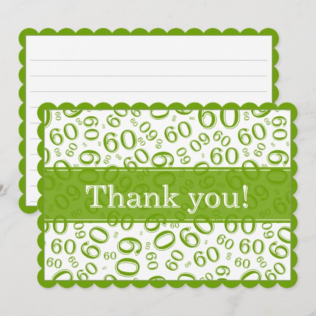 60 "Thank you!" Green/White Number Pattern Thank You Card (Front/Back)