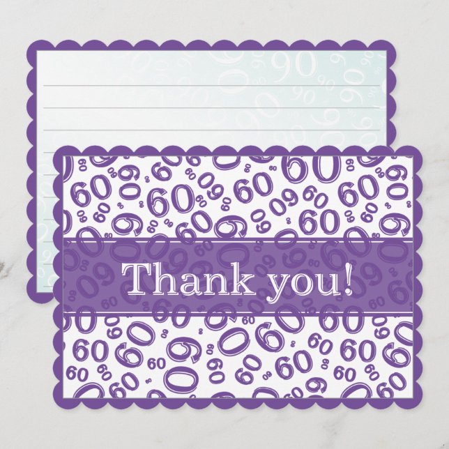 60 "Thank you!" Purple/White Number Pattern Thank You Card (Front/Back)