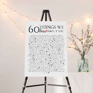 60 things we love about you, 70th 80th birthday foam board