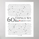 60 things we love about you, 70th 80th birthday poster<br><div class="desc">designed by The Arty Apples Limited</div>