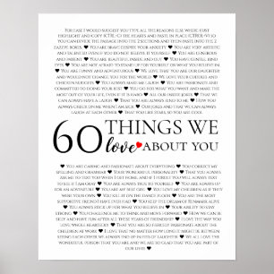 60 things we love about you, 70th 80th birthday poster