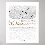 60 things we love about you, 70th 80th birthday poster<br><div class="desc">designed by The Arty Apples Limited</div>