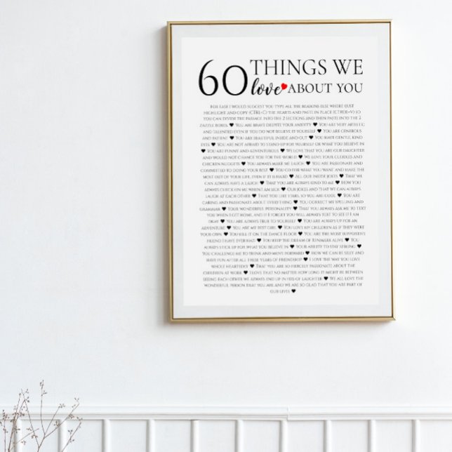 60 things we love about you, 70th 80th birthday poster (Creator Uploaded)