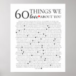 60 Things We Love About You, 70th 80th Birthday Poster at Zazzle