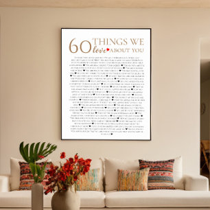 60 things we love about you 80th birthday gift poster
