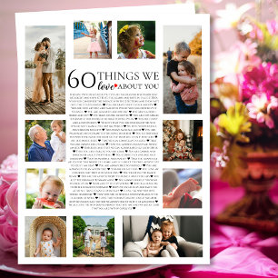 60 things we love about you photo collage birthday card